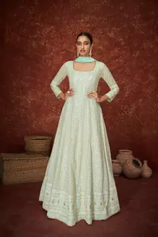 Light blue color Georgette Embroidered Floor Length Anarkali Suit