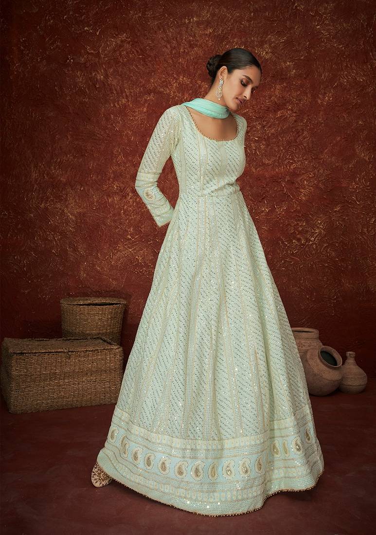 Light blue color Georgette Embroidered Floor Length Anarkali Suit
