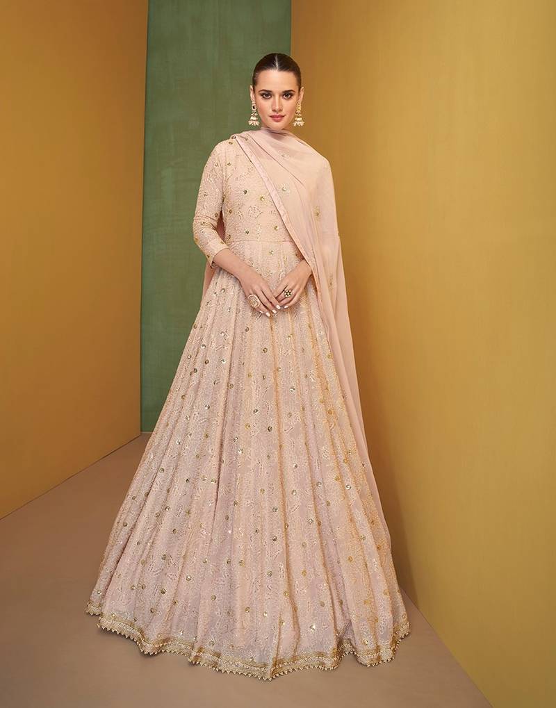 Baby Pink color Georgette Floor Length Anarkali Suit