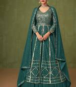 Teal Color Sequins Work Georgette Anarkali Salwar Kameez