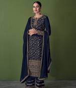 Navy Blue Color Georgette Embroidered Palazzo Salwar Suit