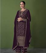 Wine Color Georgette Embroidered Palazzo Salwar Suit