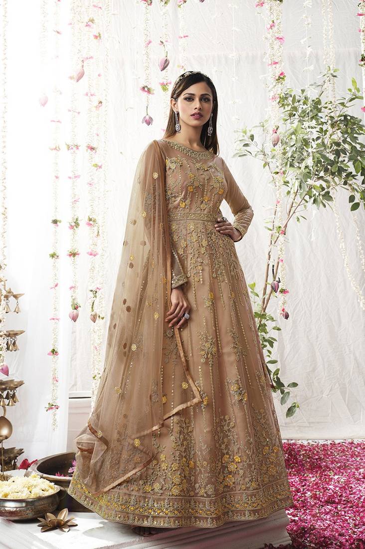 Beige Color Embroidered Wedding Floor Length Salwar Suit - Hirpara House -  4091945
