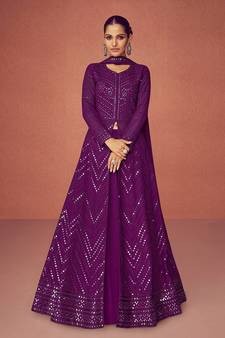 Dark Purple Embroiedred Floor Length Salwar Kameez