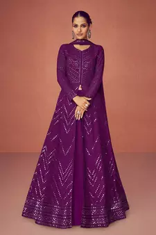 Dark Purple Embroiedred Floor Length Salwar Kameez