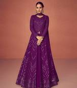 Dark Purple Embroiedred Floor Length Salwar Kameez