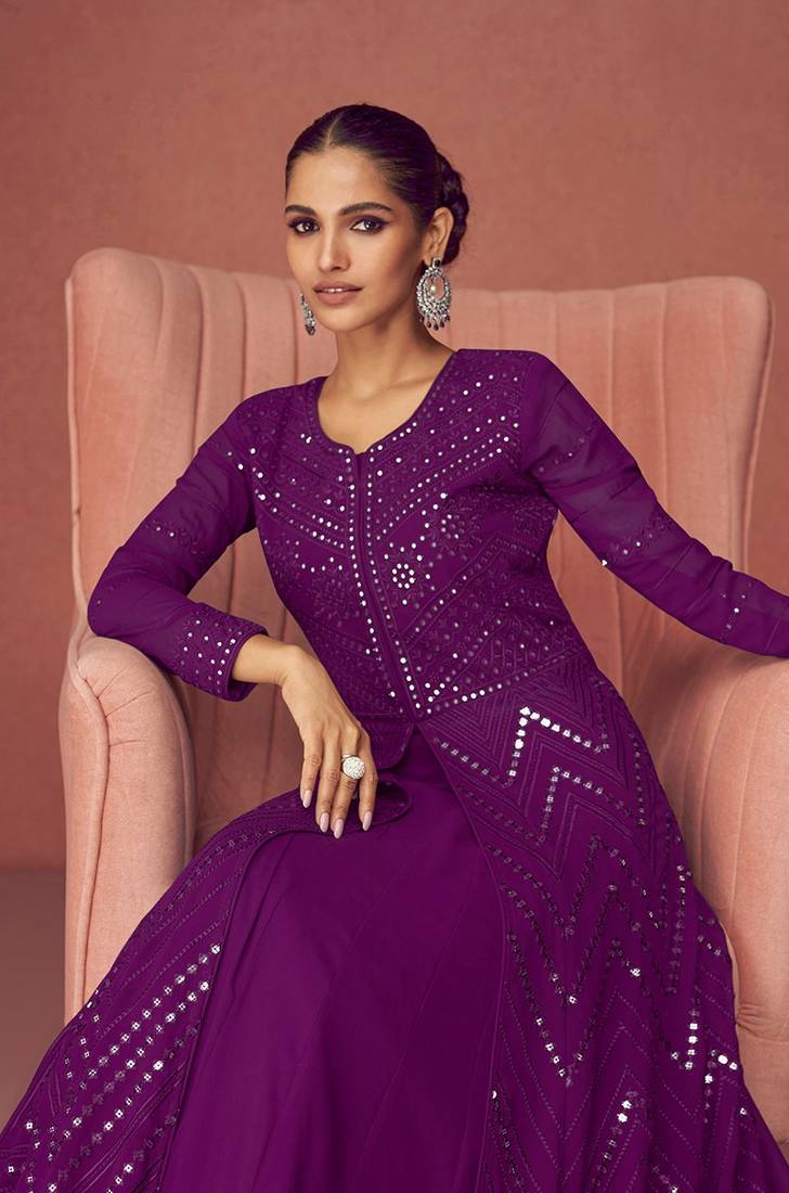 Dark Purple Embroiedred Floor Length Salwar Kameez