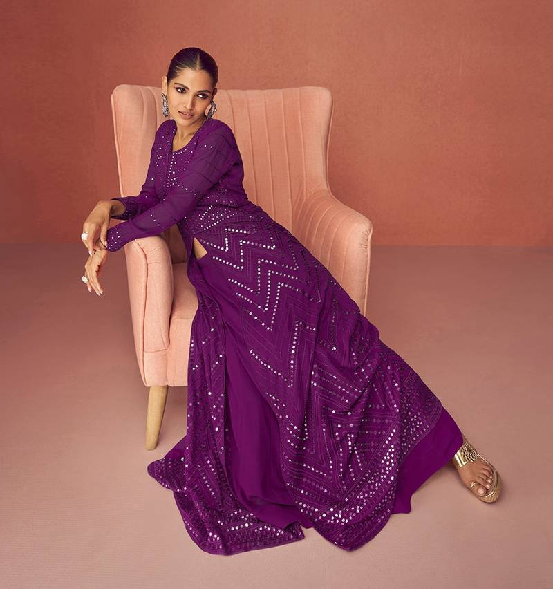 Dark Purple Embroiedred Floor Length Salwar Kameez