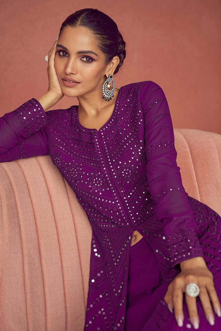 Dark Purple Embroiedred Floor Length Salwar Kameez