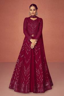 Wine Embroiedred Floor Length Salwar Kameez