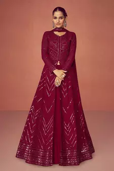 Wine Embroiedred Floor Length Salwar Kameez