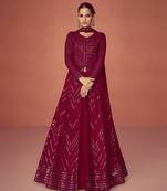 Wine Embroiedred Floor Length Salwar Kameez