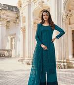 Dark Aqua Blue Embroidered Trendy Salwar Kameez