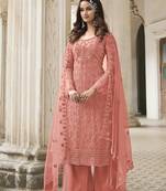 Designer Palazzo Suit Embroidered Net in Peach