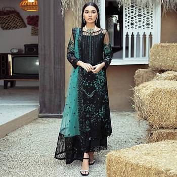 Black heavy Faux Georgette Embroidered Kurta With Sky Net Embroideared Dupatta 1