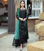 Black heavy Faux Georgette Embroidered UnStitched Kurta With Sky Net Embroideared Dupatta