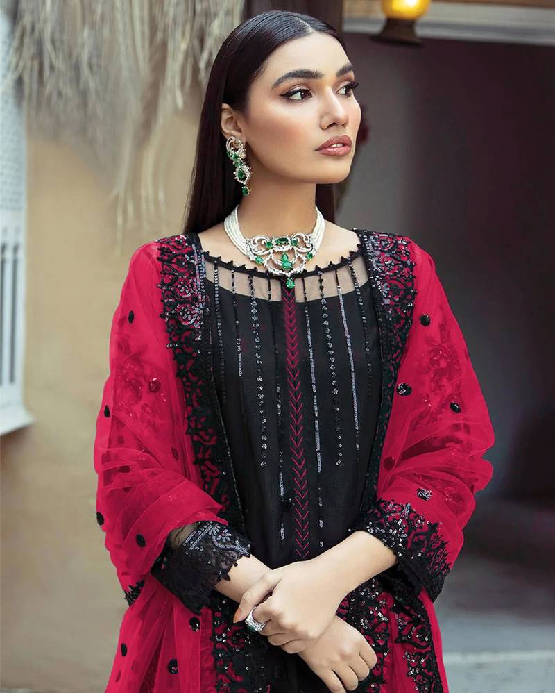 Black Faux Georgette Pakistani Salwar Suit
