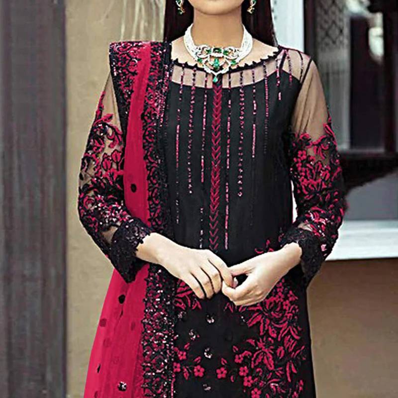 Black Faux Georgette Pakistani Salwar Suit