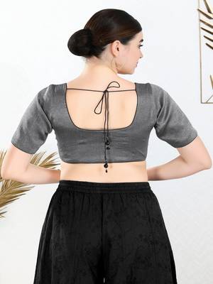 Polyester Padded Front Open Elbow Sleeves Blouse 4