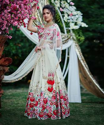 Cream Raw Silk Bridal Lehenga 1