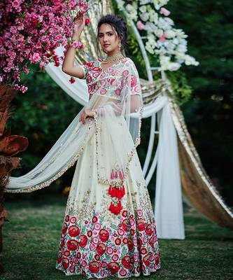 Cream Raw Silk Bridal Lehenga 2