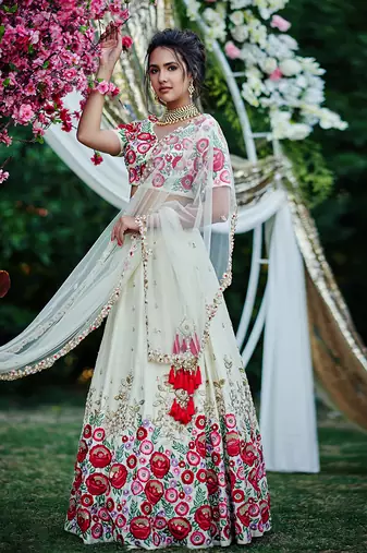 Cream Raw Silk Bridal Lehenga
