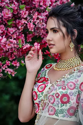 Cream Raw Silk Bridal Lehenga
