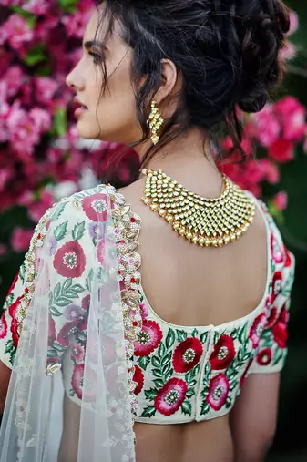 Cream Raw Silk Bridal Lehenga