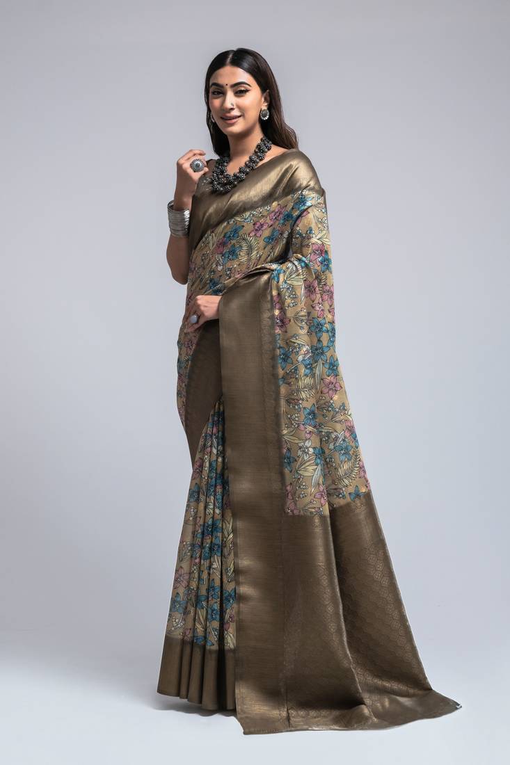 Mustard woven silk saree with blouse