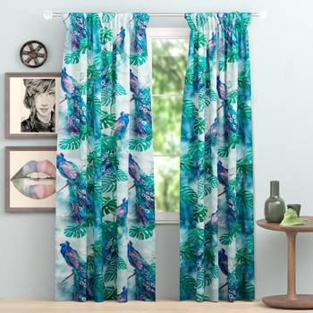 SB interio Green  Blue Peacock Premium Satin Digital Print Combo Pack 7 Foot Size Door Curtain 1