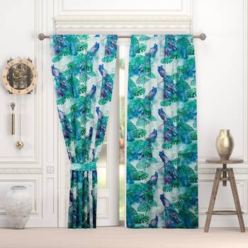 SB interio Green  Blue Peacock Premium Satin Digital Print Combo Pack 7 Foot Size Door Curtain 2