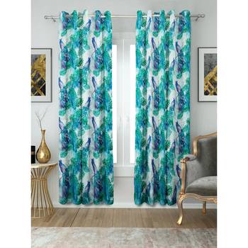 SB interio Green  Blue Peacock Premium Satin Digital Print Combo Pack 7 Foot Size Door Curtain 3