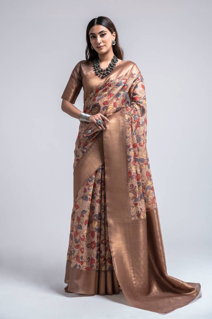 Cream woven silk saree with blouse