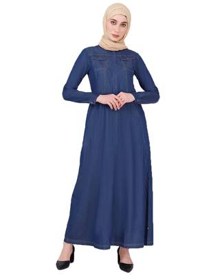 FULL FRONT OPEN MOCK FLAPS DENIM JILBAB | SILK ROUTE | LENGTH 58 1