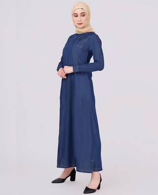 FULL FRONT OPEN MOCK FLAPS DENIM JILBAB | SILK ROUTE | LENGTH 58 2