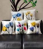 Sb interio Premium Satin White Color Digital Print 16×16 inch combo pack of 05 cushion pillow Cover