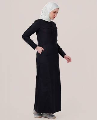 RICH BLACK PATCH POCKETS JILBAB | SILK ROUTE | LENGTH 58 2