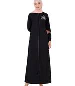 FULL FRONT OPEN BLACK EMBROIDERED JILBAB | SILK ROUTE | LENGTH 56