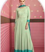 Sea-green embroidered faux georgette salwar