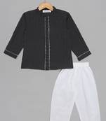 Black printed cotton kids-tops