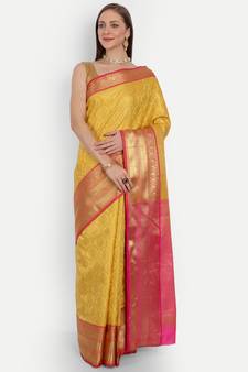 Yellow Woven Banarasi Saree With Blouse