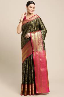 Black Woven Banarasi Saree With Blouse