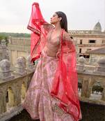 Pink Lehenga With A  Blouse And Dupatta And Veil