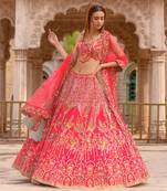 Crimson Lehenga With A  Blouse And Dupatta And Veil