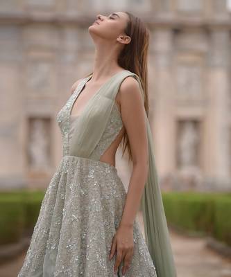 Green Gown With Drape 2