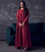 Maroon silk embroidered Gown