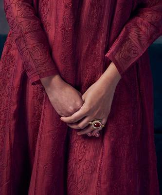 Maroon silk embroidered Gown 2