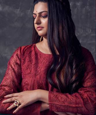 Maroon silk embroidered Gown 3
