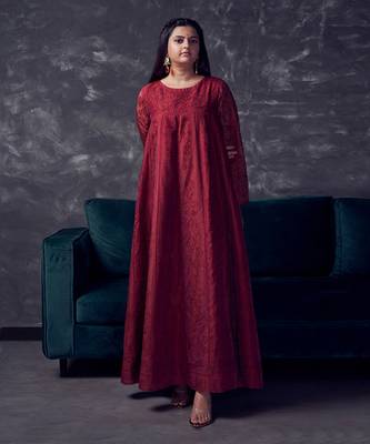 Maroon silk embroidered Gown 4
