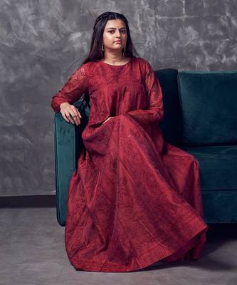 Maroon silk embroidered Gown 5
